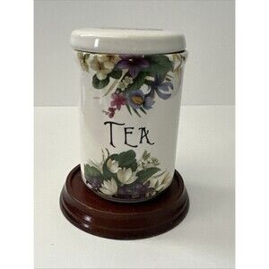 Vintage English Floral Tea Caddy Canister/Lid Kitchenware 60’s- 70’s Botanical